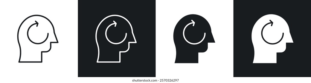 Memory recall icons vectors set in black. line and flat versions