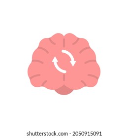 memory refresh icon concept, refresh the mind, thought process. processor updates. illustration of brain and twisted symbol. flat cartoon style. vector design
