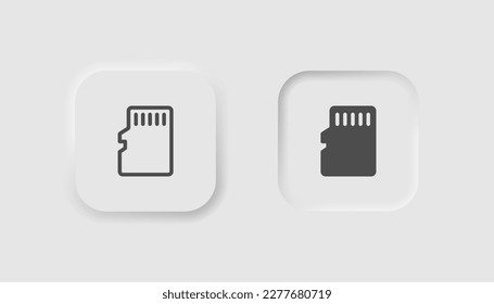 Icono de tarjeta de memoria sd en estilo neumorfismo. Iconos para negocios, interfaz de usuario blanca, UX. Símbolo de almacenamiento flash. Medios, fotos, gigabyte. Estilo neumórfico. 