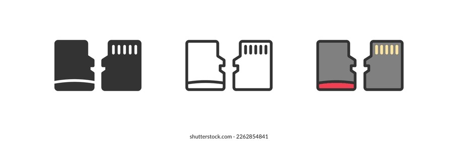 Memory sd card icon on light background. Compact flash storage symbol. Media, photos, gygabyte, megabyte. Outline, flat and colored style. Flat design.