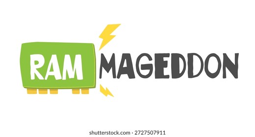 Memory shortage and chip crisis. RAMmageddon or RAM-mageddon logo. RAMmageddon term was used by analysts and gamers to describe periods of extreme shortages and skyrocketing prices for RAM and VRAM.