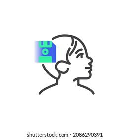 Memory skills line icon. linear style sign for mobile concept and web design. Child head and memory diskette outline vector icon. Symbol, logo illustration. Vector graphics