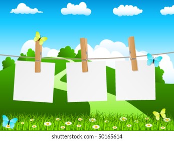 Memory slips and green landscape - vector illustration