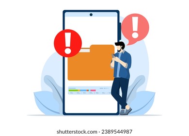 Memory space full notification concept. Clean the memory or storage of your phone or computer. The folder is full. Modern flat cartoon style. Vector illustration on white background.