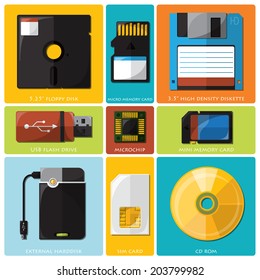 Memory Tools Flat Icon Set Design Template