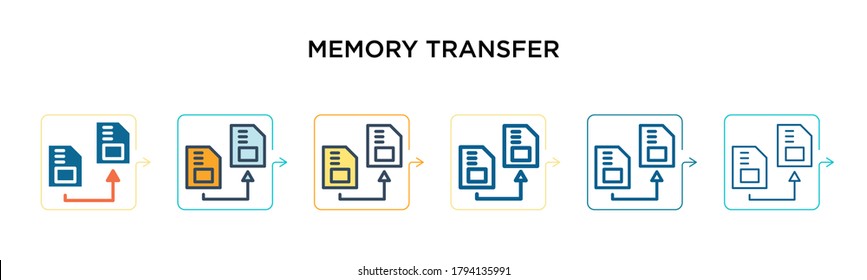 Memory transfer vector icon in 6 different modern styles. Black, two colored memory transfer icons designed in filled, outline, line and stroke style. Vector illustration can be used for web, mobile,