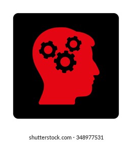 Memory vector icon. Style is flat rounded square button, intensive red and black colors, white background.