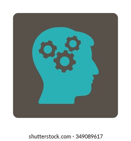 Memory vector icon. Style is flat rounded square button, cyan and grey colors, white background.