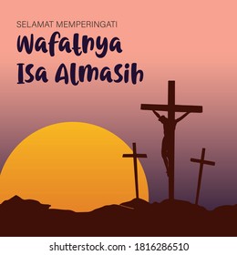 Memperingati Wafatnya Isa Almasih. Translation: The Ascension Day of Jesus Christ with vector illustration silhouette svg