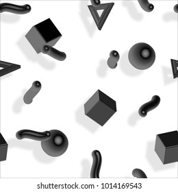 Memphis 80s 3d pattern with geometric shapes vector illustration.