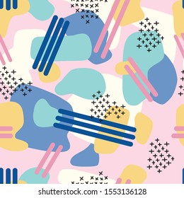 Memphis 80s seamless pattern bright pastel colors and different textures wrapping vector