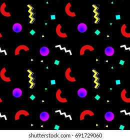 Memphis 80s style seamless pattern with crazy shapes