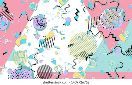 Memphis. 90s pattern. Geometric shapes background. Vector Illustration. Hipster style 80s-90s. Abstract colorful funky background.