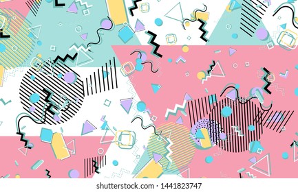 Memphis. 90s pattern. Geometric shapes background. Vector Illustration. Hipster style 80s-90s. Abstract colorful funky background.