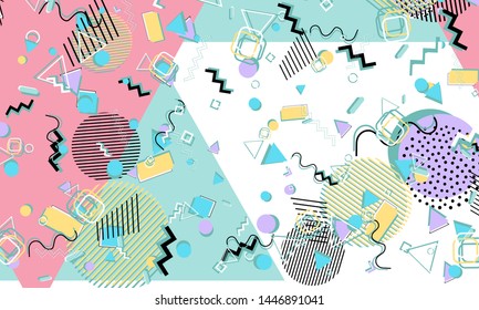 Memphis. 90s pattern. Geometric shapes background. Vector Illustration. Hipster style 80s-90s. Abstract colorful funky background.