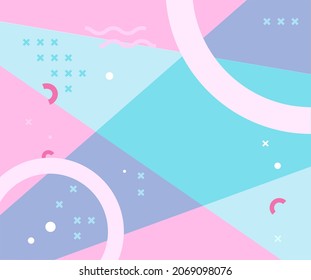 Memphis abstract background with circles. Retro 90s backdrop layout. Pink, lilac and mint colors