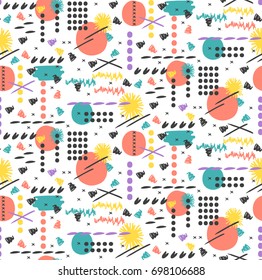 Memphis abstract doodle hand drawn seamless vector pattern