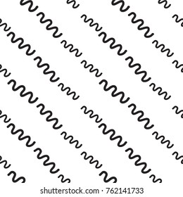 Memphis abstract geometric seamless pattern with wave lines. Hipster vintage 80s-90s pop art style funky banner design. Vector graphic black line on white background.