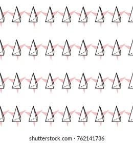 Memphis abstract geometric seamless pattern with star circle and triangle stars. Hipster vintage 80s-90s pop art style funky banner design. Vector graphic black line on white background.