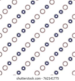 Memphis abstract geometric seamless pattern with pink blue circles elements. Hipster vintage 80s-90s pop art style funky banner design. Vector graphic black line on white background.