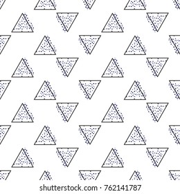 Memphis abstract geometric seamless pattern with triangles with points elements. Hipster vintage 80s-90s pop art style funky banner design. Vector graphic black line on white background.