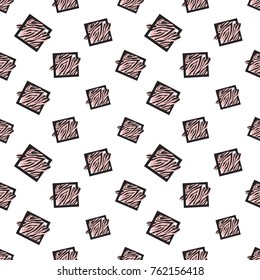 Memphis abstract geometric seamless pattern with black and pink animal striped square elements. Hipster vintage 80s-90s pop art style funky banner design. Vector graphic black line on white background