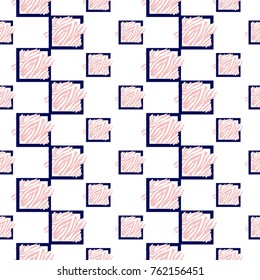 Memphis abstract geometric seamless pattern with animal striped square elements. Hipster vintage 80s-90s pop art style funky banner design. Vector graphic black line on white background.