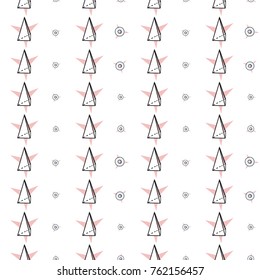 Memphis abstract geometric seamless pattern with star circle and triangle stars. Hipster vintage 80s-90s pop art style funky banner design. Vector graphic black line on white background.
