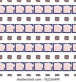 Memphis abstract geometric seamless pattern with black, white and pink animal striped squares. Hipster vintage 80s-90s pop art style funky banner design. Vector graphic black line on white background.