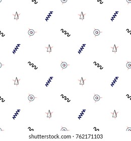 Memphis abstract geometric seamless pattern with stars, circles, triangles, zig-zag and wave lines. Hipster vintage 80s-90s pop art style banner design. Vector graphic black line on white background.
