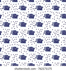 Memphis abstract geometric seamless pattern with abstract rain elements. Hipster vintage 80s-90s pop art style funky banner design. Vector graphic black line on white background.