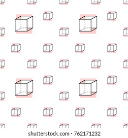 Memphis abstract geometric seamless pattern with cubes. Hipster vintage 80s-90s pop art style funky banner design. Vector graphic pink black line on white background.