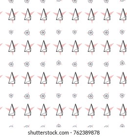 Memphis abstract geometric seamless pattern with star circle and triangle stars. Hipster vintage 80s-90s pop art style funky banner design. Vector graphic black line on white background.