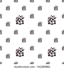 Memphis abstract geometric seamless pattern with animal print circles. Hipster vintage 80s-90s pop art style funky banner design. Vector graphic black line on white background.