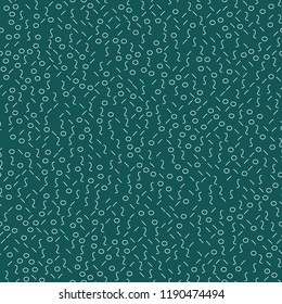 memphis abstract geometric shapes seamless pattern on green background, vector