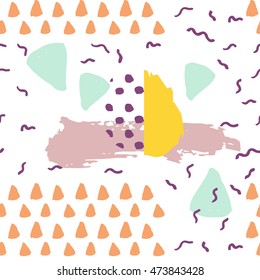 Memphis abstract pattern background in retro vintage 80s or 90s style for textile fabric design, party design. Vector illustration.