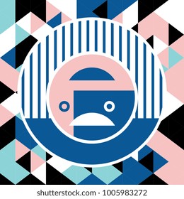 Memphis abstract poster design. Face geometric make you smile. Blue, pink, black, and white. 80s and 90s style.
