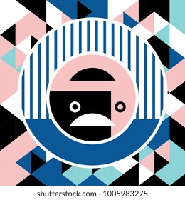 Memphis abstract poster design. Face geometric make you smile. Blue, pink, black, and white. 80s and 90s style.