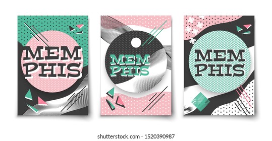 Memphis  abstract  retro style flat design vector cover. Trendy geometric pattern