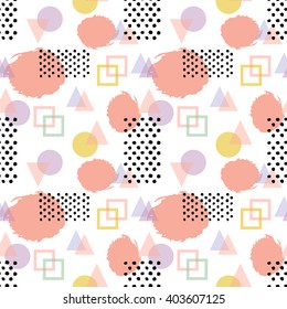 Memphis abstract seamless pattern background in retro vintage 80s or 90s style. Pop pattern for textile fabric design, party design. Vector illustration.