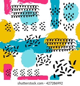 Memphis abstract seamless pattern background in retro vintage 80s or 90s style. Pop pattern for textile fabric design, party design. Vector illustration.