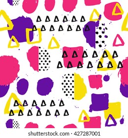 Memphis abstract seamless pattern background in retro vintage 80s or 90s style. Pop pattern for textile fabric design, party design. Vector illustration.