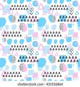 Memphis abstract seamless pattern background in retro vintage 80s or 90s style. Pop pattern for textile fabric design, party design. Vector illustration.