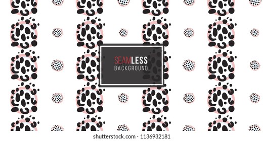 Memphis abstract seamless pattern with blue pink polka dot and animal print circle elements. Modern hipster pop art design. 