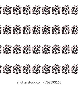 Memphis abstract seamless pattern with blue pink polka dot and animal print circle elements. Hipster vintage 80s-90s pop art style funky banner design. Vector graphic black line on white background.