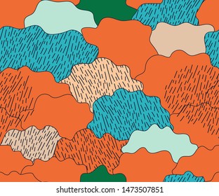 Memphis abstract seamless pattern with wave shapes.