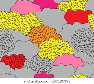 Memphis abstract seamless pattern with wave shapes.