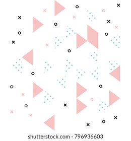 Memphis art triangle, dots, and circle. Trendy 90s style background.