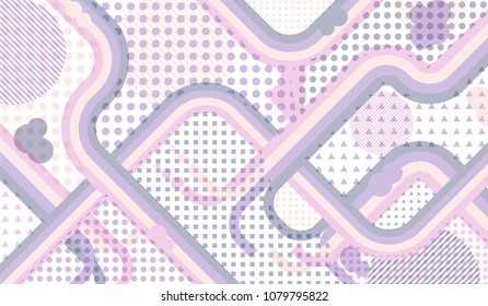 Memphis background. Abstract background with color lines and different elements for textile or wallpaper. Retro-Fututristic Background with Color Elements in Disco Style. Vector Texture.