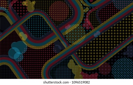 Memphis background. Abstract background with color lines and different elements for textile or wallpaper. Retro Pattern with Color Elements for your Design. Vector Texture.